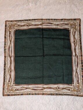 Lancel Equestrian Themed Handkerchief Scarf Cotton Green Multi NWOT